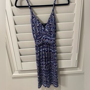 Aqua Navy and White Geometric Maxi Dress